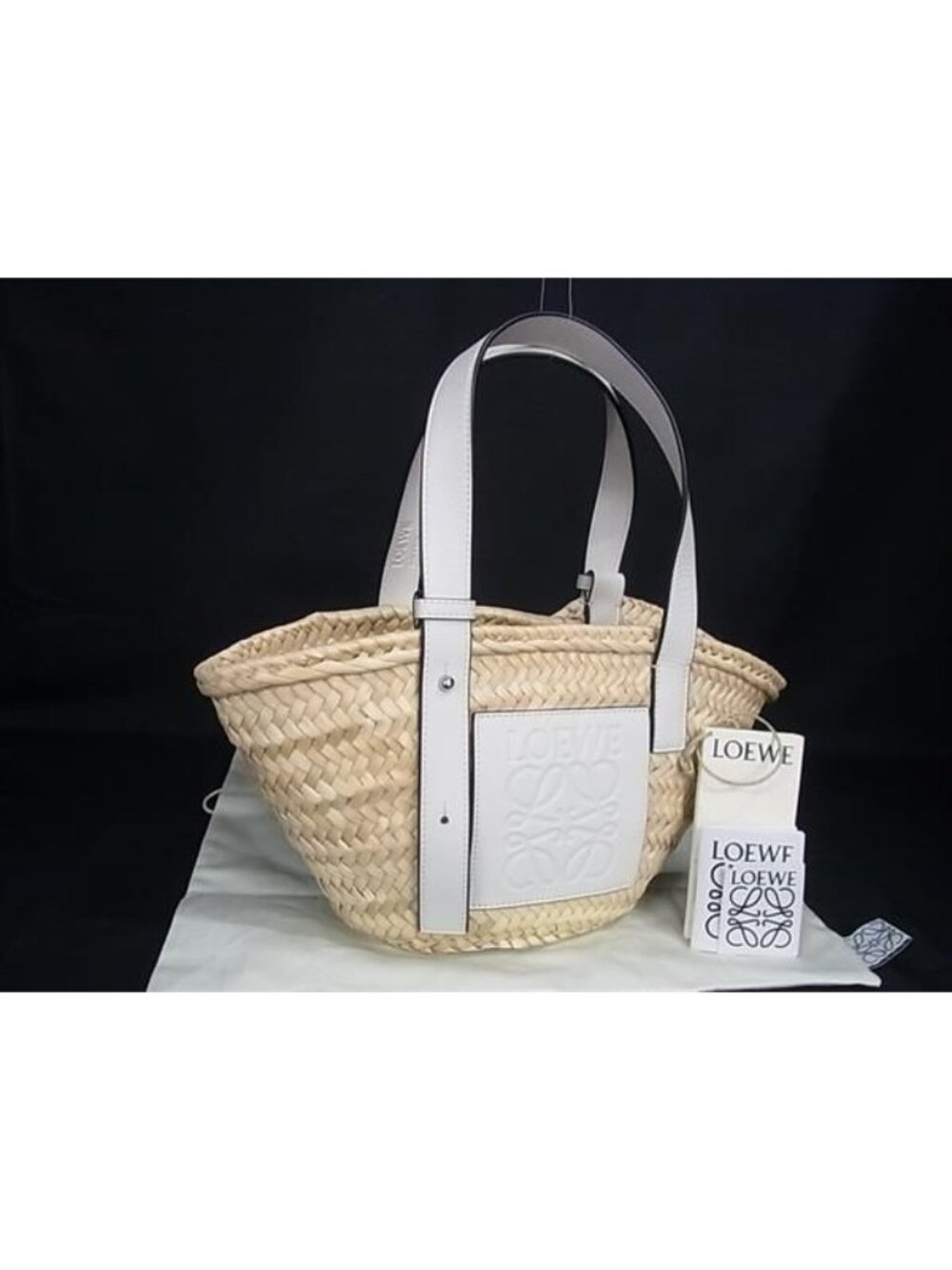 Loewe Anagram Basket Raffia Leather Tote Bag Beige
